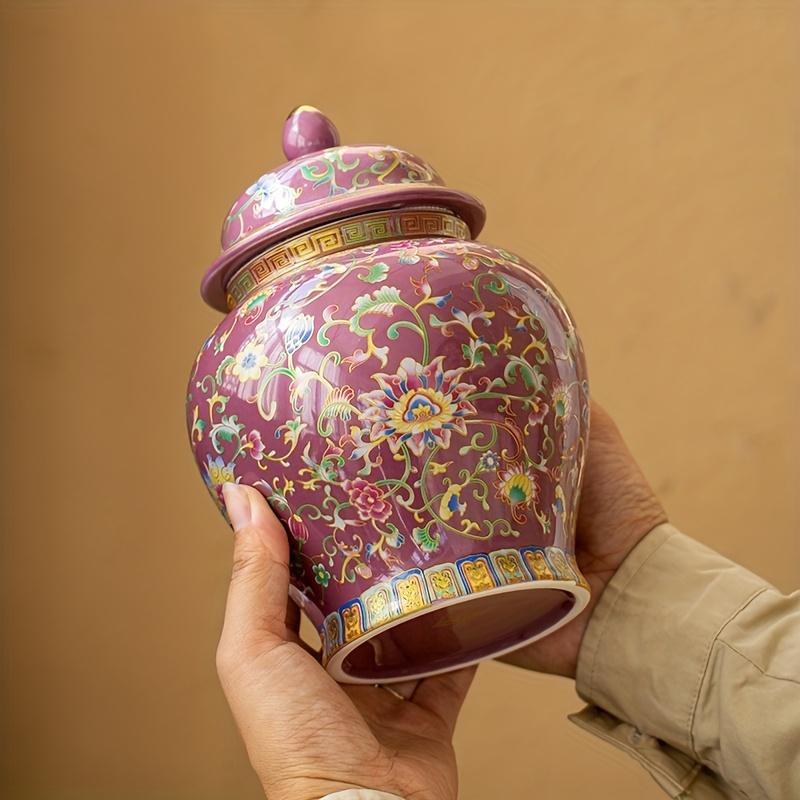 Enamel for Lotus Vine Ceramic Jar, Home Storage Container, Bathroom Storage and Organizer, Canisters