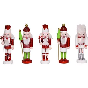 5PCS Christmas Decorations Nutcracker Ornament 5 inch Wooden Soldier Decor Xmas Tree Hanging Nutcracker Soldier Set for Tree Table Decor Gifts