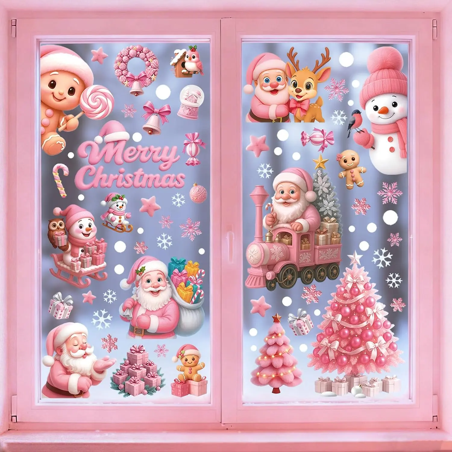 Christmas Window Clings, 8 Sheets  Gingerbread Santa Decor | Snowman and Christmas Tree Window Stickers for Glass Windows, Doors, Classroom, Office,  and Xmas Party Decorations