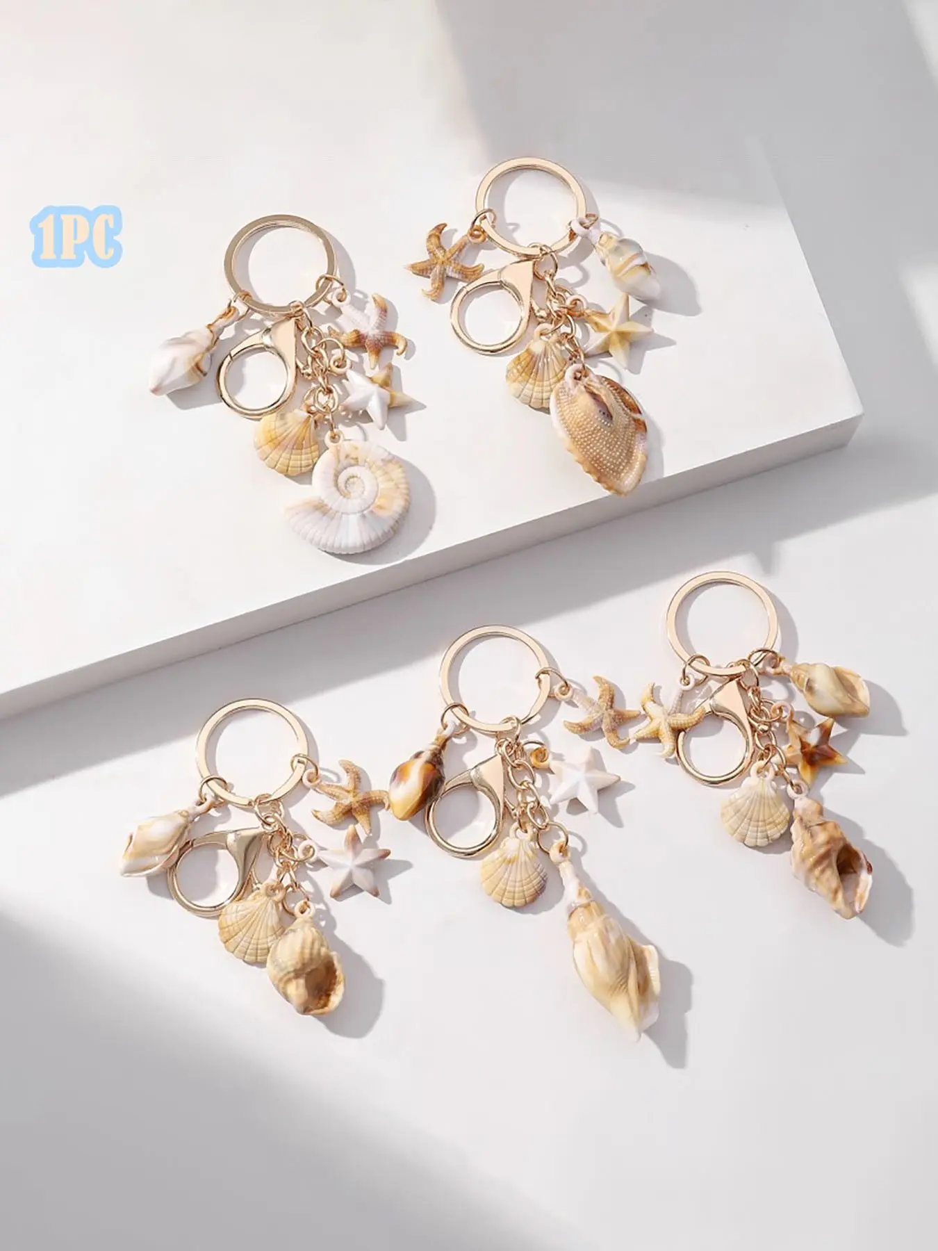 1pc Unisex Acrylic Dual-Color Seashell Keychain With Fish Tail & Starfish Pendant, Summer Beach Series, Gift For Friends, Key Chain Charm