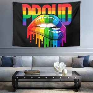 LGBTQ Proud Party Tapestry Wall Hanging LGBT Pride Lips Black Tapestries For Lesbian Gay Bisexual Transgender Art, For Bedroom Living Room Dorm