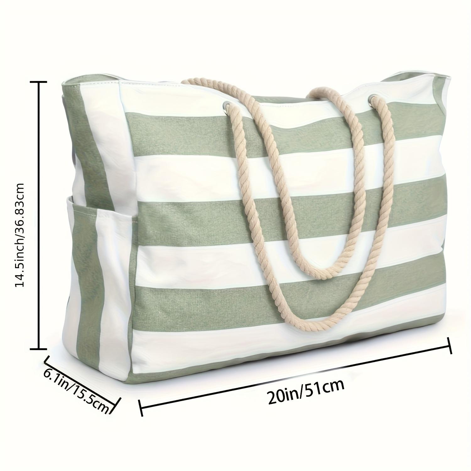 Women's Large Waterproof Beach Bag, Zipper-Closure Sandproof Swimming Pool Tote, Oversized Handheld Beach Bag for Summer, Striped Tote Bag