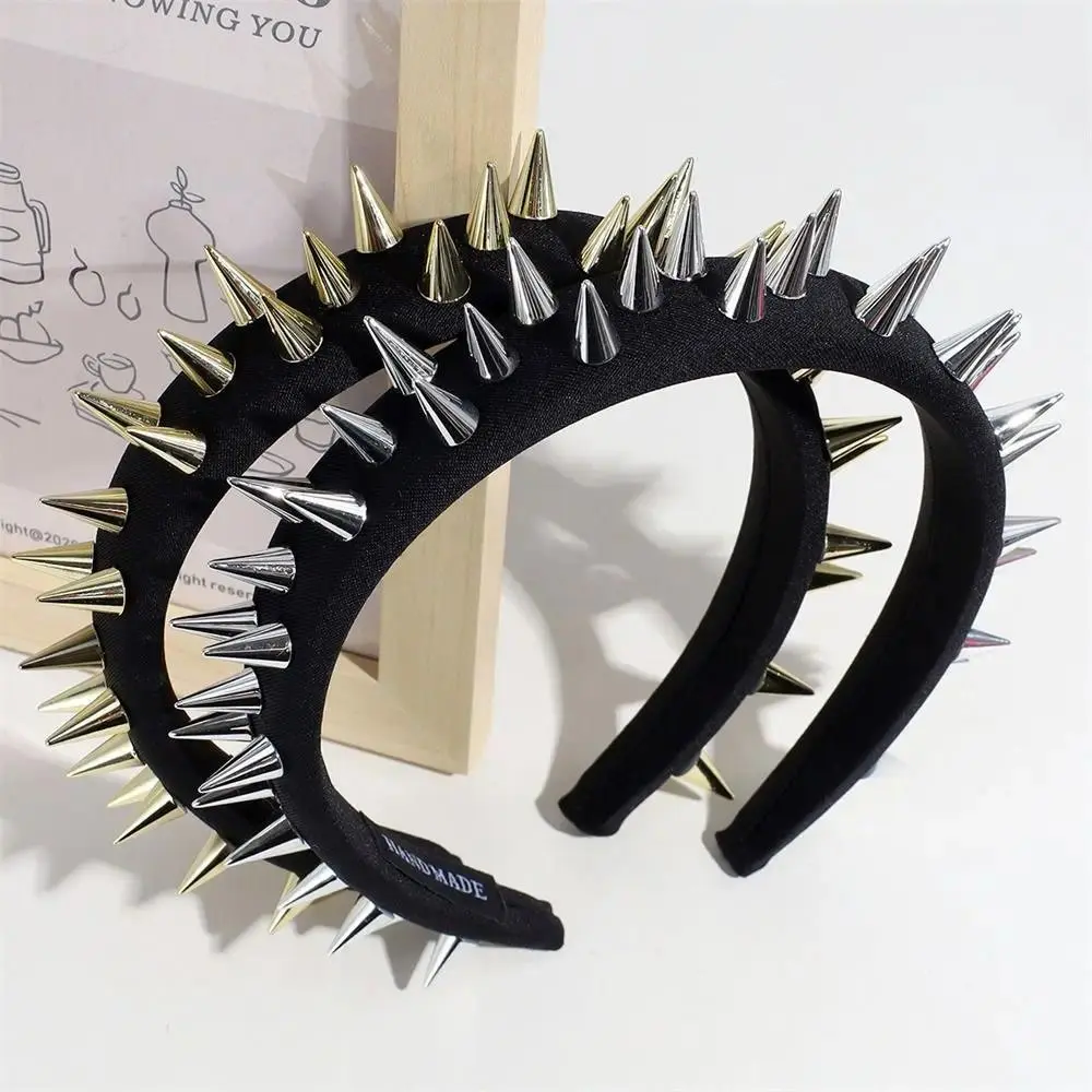1pcs Fashion Punk Goth Headwear Women Headband Girls Rivets Hair Bands Cosplay Headdress Silver Golden Hair Accessories