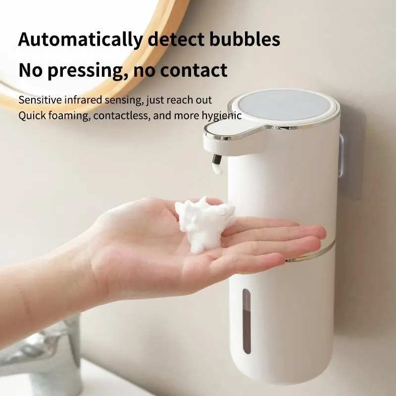 Automatic liquid soap dispenser, 45° upward nozzle, 350ml capacity, infrared sensor, contactless safety design, USB charging, rechargeable, low noise, suitable for bathrooms, kitchen accessories, essential cleaning supplies for dishwashing detergents