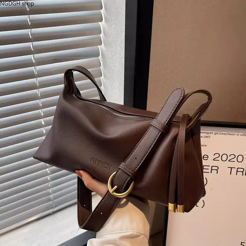 Purse Bag - Brown Black Faux Leather Hobo Shoulder Bag Gold Hardware Zipper Closure Trendy Casual Crossbody Daily Travel Fashion Accessory Gift