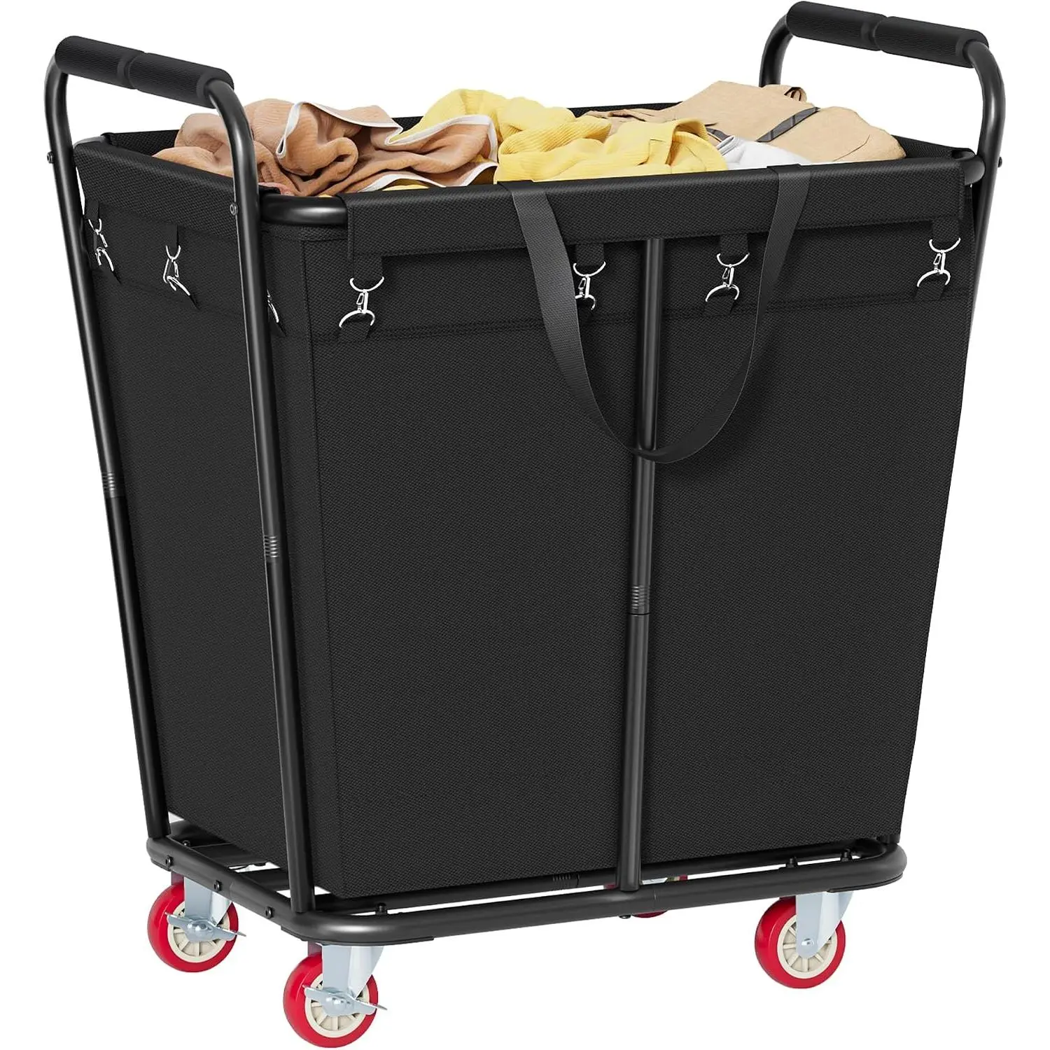 Large Laundry Cart with Wheels, 300L Heavy Duty Laundry Basket Organizer, Rolling Hamper Sorter for Clothes Storage, Industrial Dirty Clothes Hamper for  & Hotel, Black