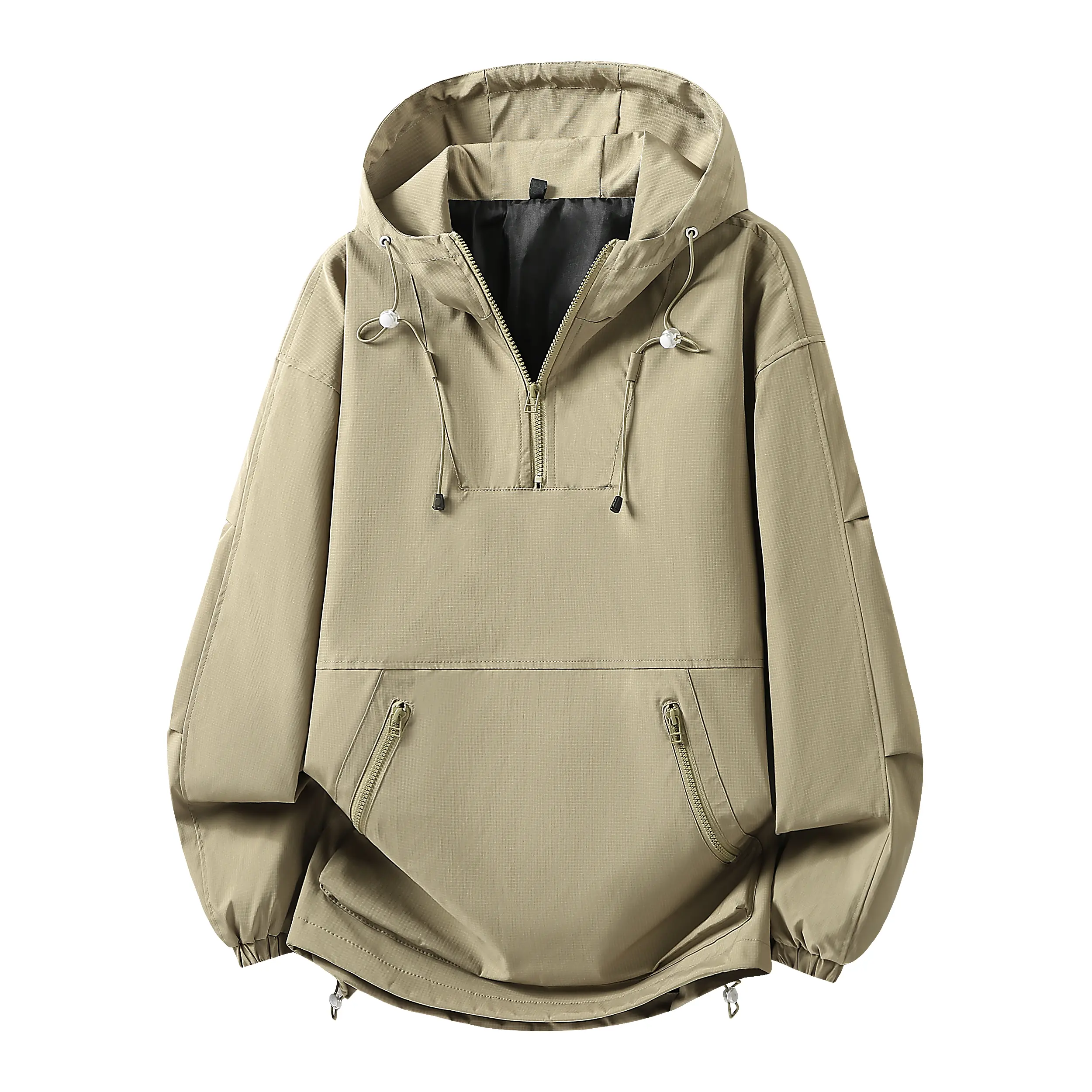 Men's Half Zip Anorak Hooded Jacket, Ripstop Windproof Outdoor Pullover Coat