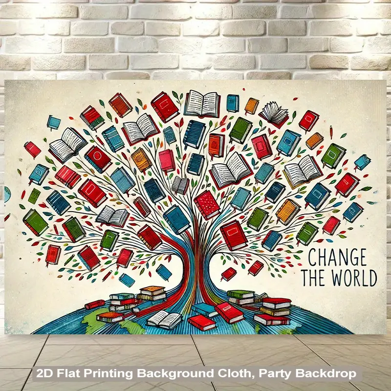 Reading Can Change The World Backdrop Banner, Inspirational Book Theme Polyester Wall Tapestry for Living Room Bedroom Office Decor, Party Background