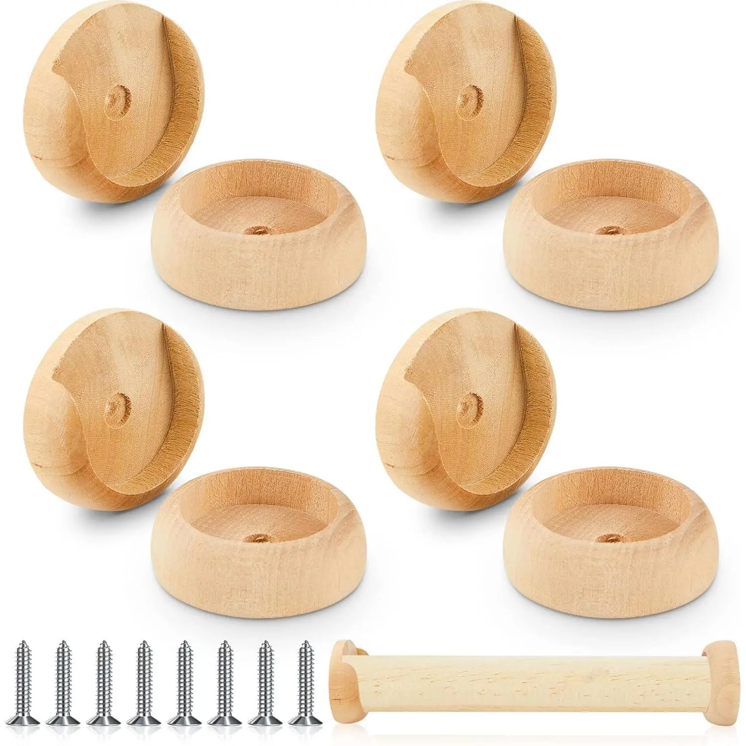 4 Pack Wooden Closet Pole Sockets 1-3/8" Closet Rod Holders Pole Holders for Wardrobe Hallway Bathroom Curtain Clothing Store(Wood Color)