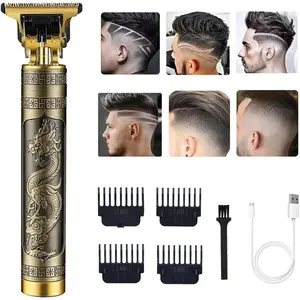 Vintage T9 Professional Electric Hair Clipper for Men, Cordless Barber Hair Trimmer & Edger, Zero-Gapped Detail Beard Shaver for Hair Cutting & Grooming, Gold
