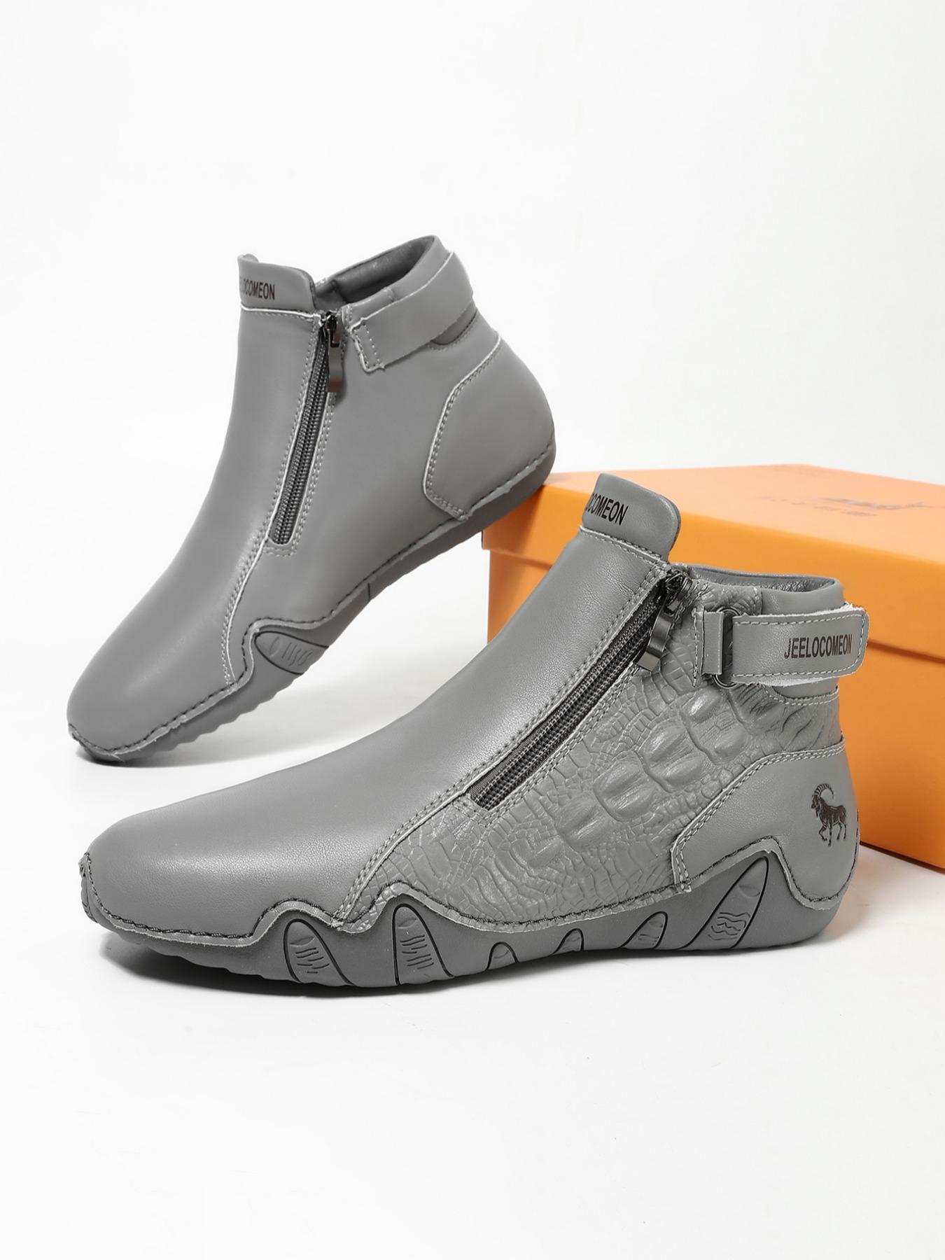 Men's Fashion Ankle Boots, Fashionable Boots, Animal Print, Side Zipper Design, Casual Comfortable Outdoor Shoes, All Season Wear, Trendy and Versatile
