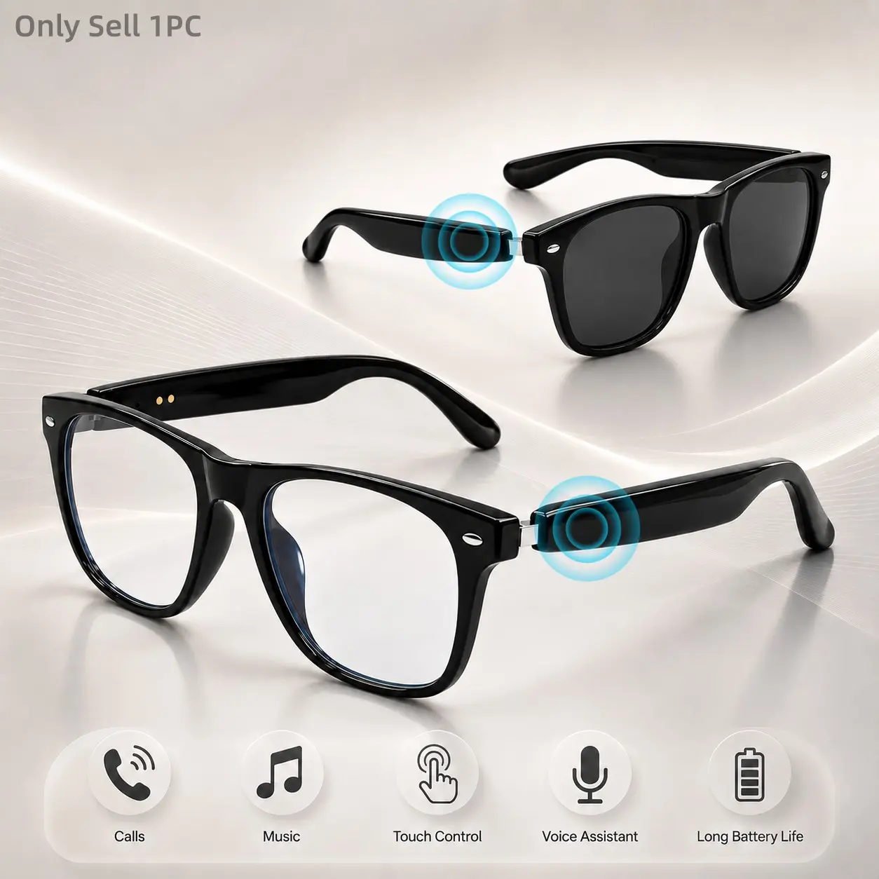 Bluetooth Smart Glasses, Wireless Smart Glasses for Men Women, Open-Ear Audio Glasses with Built in Speakers and Mic, Hands-Free Calling, Touch Control, Voice Assistant and UV400 Protection