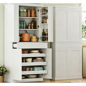 72" Freestanding Kitchen Storage Cabinet, Modern Space-Saving Indoor Furniture with Drawer, Sliding Storage Rack, 6 Hanging Shelves, Included Hardware, Storage Cabinets