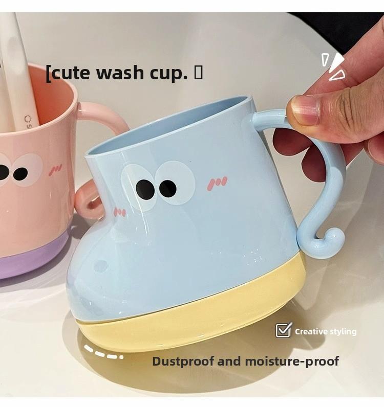 Food-Grade Plastic Cute Cartoon Tumbler Set with Durable Compact Storage Rack, Bathroom Organizer and Decor, Ideal for Couples, Home Use