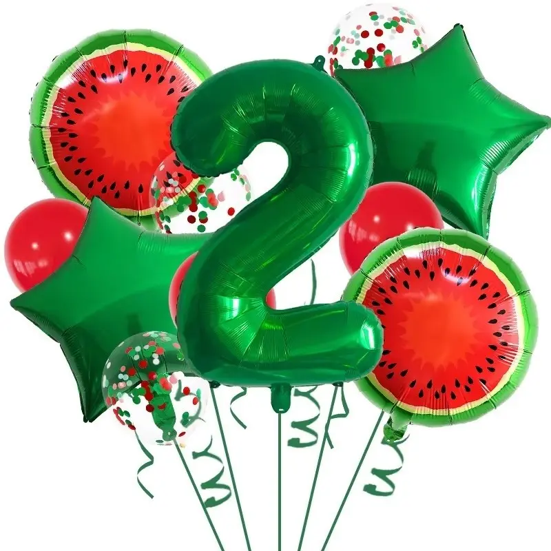12pcs Summer Fruit Balloons Set, Birthday Numbers, Watermelon and Star Aluminum Foil Balloons, Hawaiian Party Decor, Photo Props