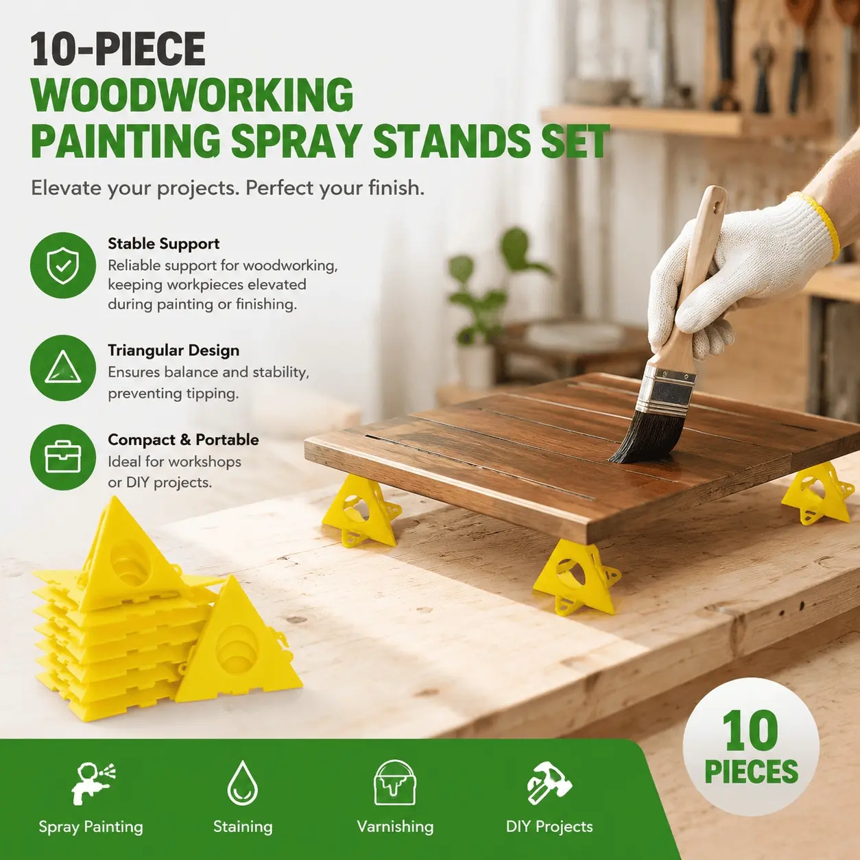 Portable Paint Stand with Brush Holder & Storage Box: DIY Woodworking, Home Decor, Craft Projects, Art Creation, Holiday & Party Decoration, Easy Carry Tool for Handmade and Repair.