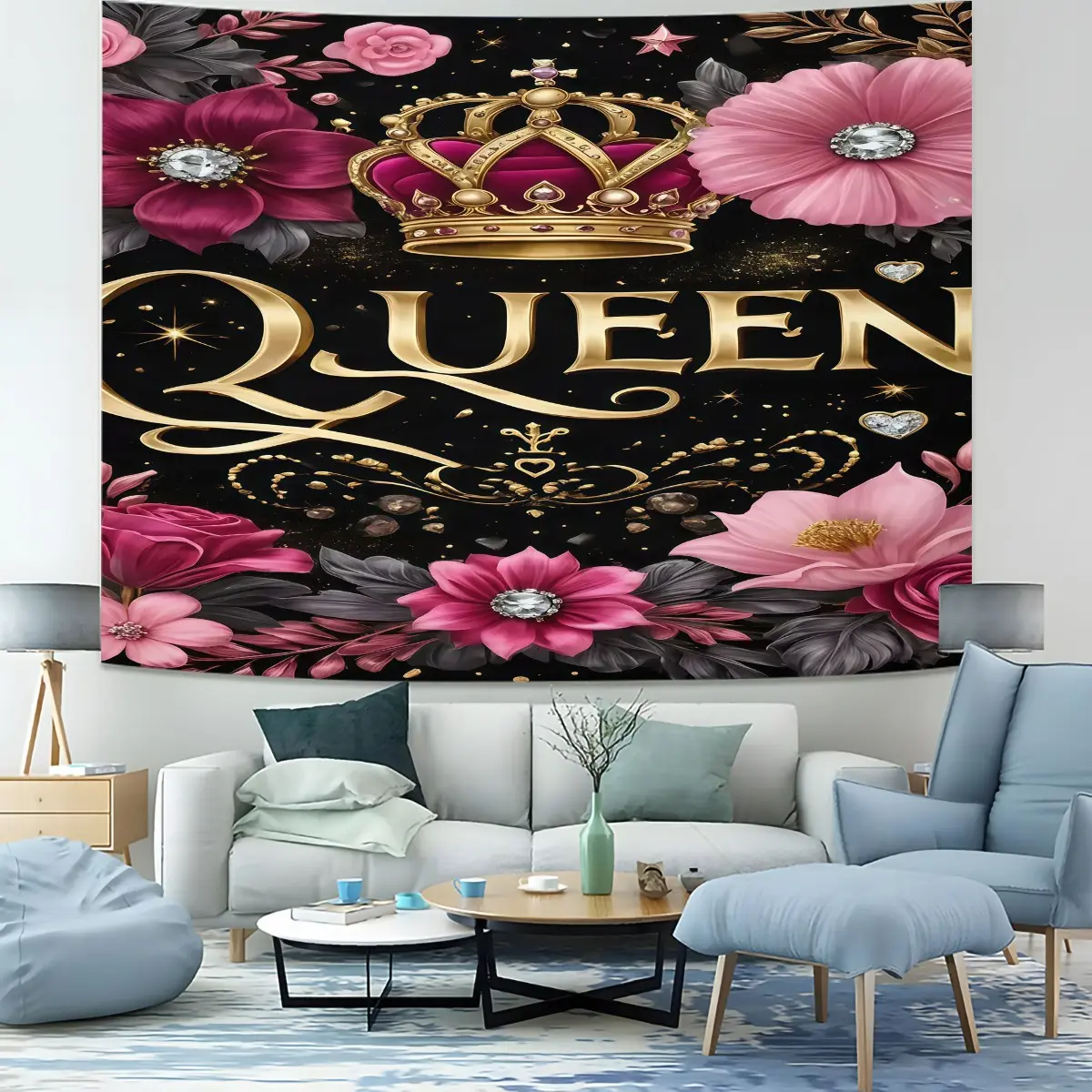 Queen Gemstone Flower Single-Sided Printed Pattern Tapestry, Lightweight Wall Decoration Cloth, Suitable For Bedroom, Apartment, Party Decoration, Suitable As Decoration And Gift