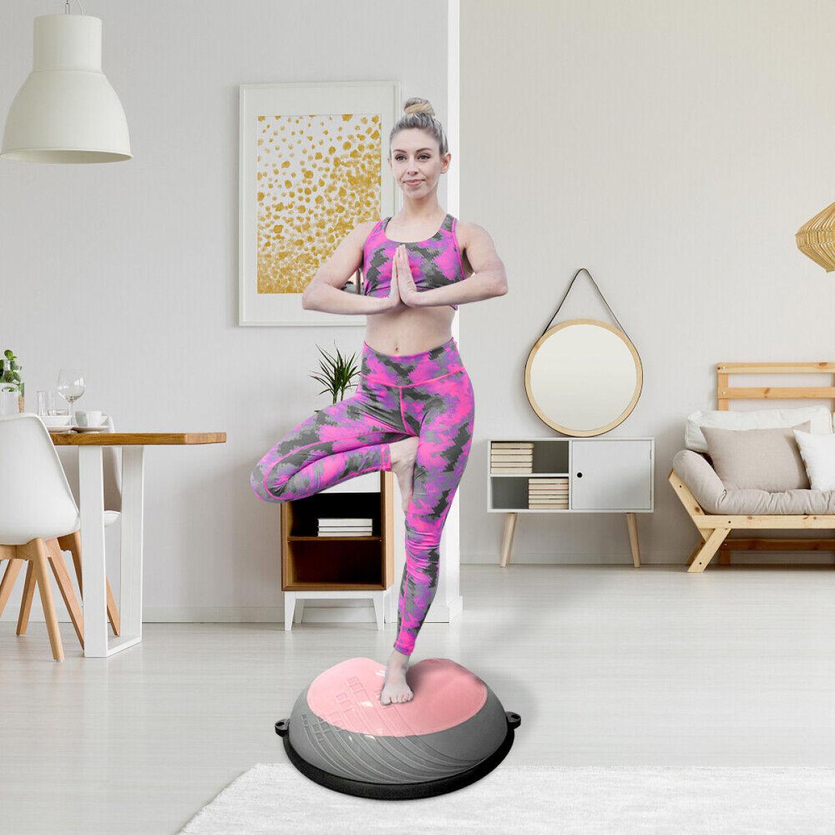 [Fahuac] 23" Balance Ball Balance Trainer with Resistance Bands – 660Lbs Capacity Anti Burst Half Ball, Anti-Slip Surface for Home Gym Core Ab Training Yoga Fitness Stability Workout, Includes Foot Pump