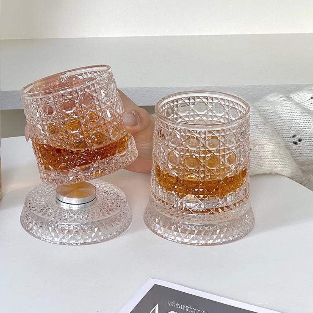 Rotating whiskey glass, stress-relief tumbler, light luxury embossed glass cup (set of two)