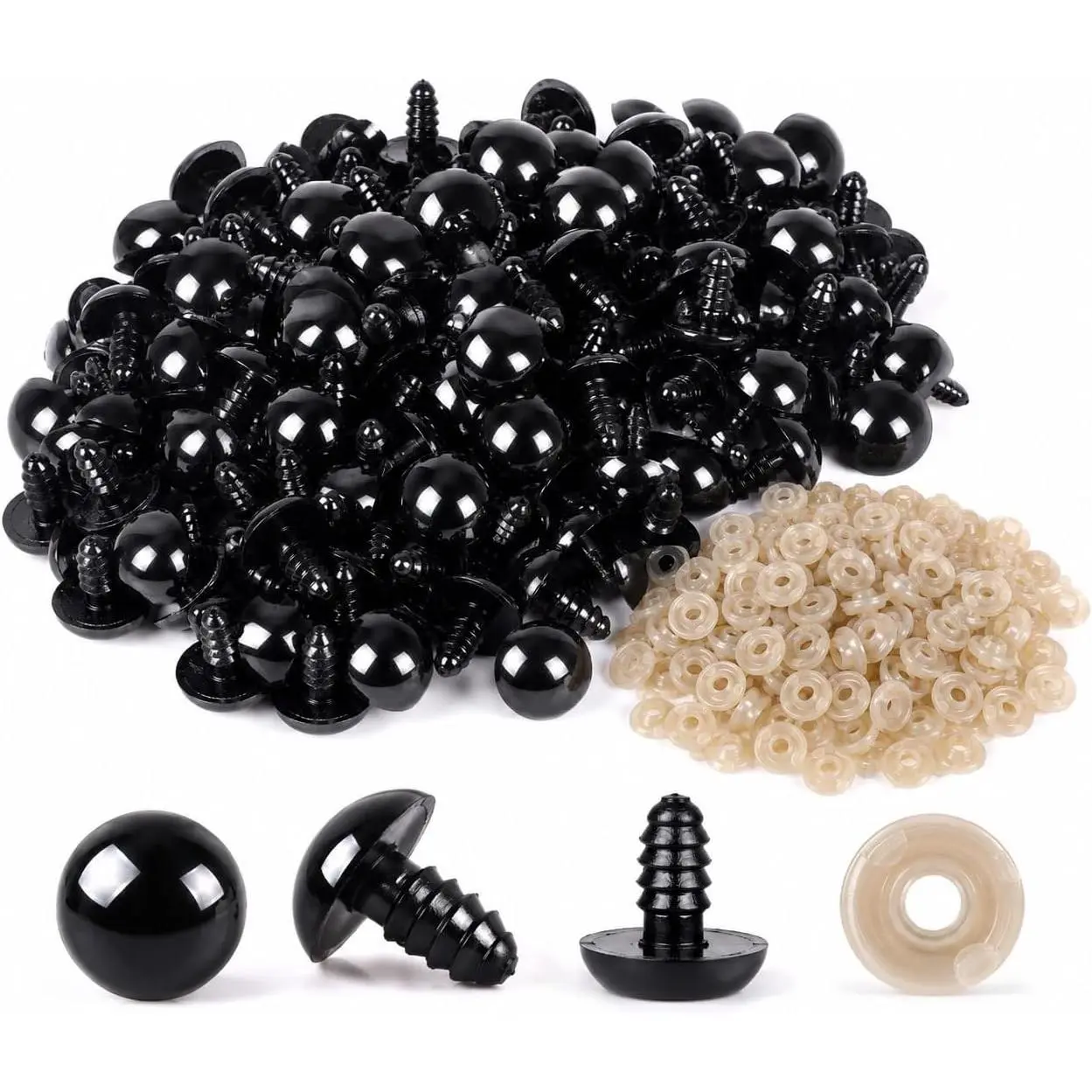 150 count (Eyes and Washers: 300 count)  Eyes for Amigurumi 14mm Plastic Crochet Doll Eyes with Washers for Knitting Crochet Crafts.Black