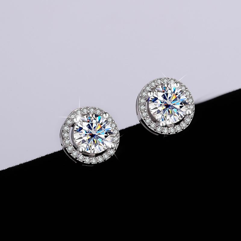 Women's Full Diamond Stud Earrings, Single-Carat Princess Round Cut Simulated Moissanite Earrings, Women's Ear Jewelry