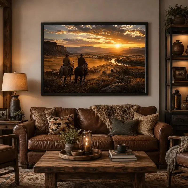 Western Canvas Wall Art – Sunset Cattle Drive , Cowboy Ranch Decor, Texas Longhorn Landscape Artwork, Rustic Farmhouse Wall Decor for Living Room, Western Heritage Gift for Cowboy Lovers Western Frontier Montana Sunset waterproof canvas wall art exquisite