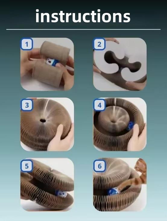 Foldable Magic Accordion Cat Scratcher with Bell, Corrugated Paper Wear-Resistant Cat Grinding Claw Nest, Interactive Self-Play Cat Toy for Boredom Relief