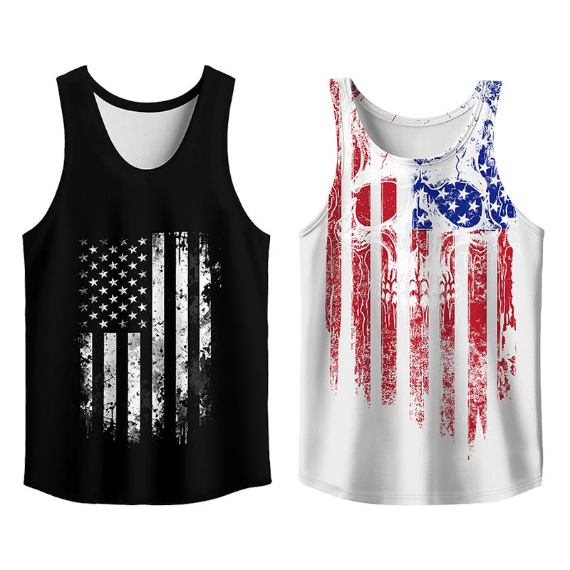Y2K 2 Pack USA Flag Graphic Tees, Menswear Tank Top Slim Fit Apparel, Big and Tall Gym Workout Running Tee, Comfy Casual Sleeveless