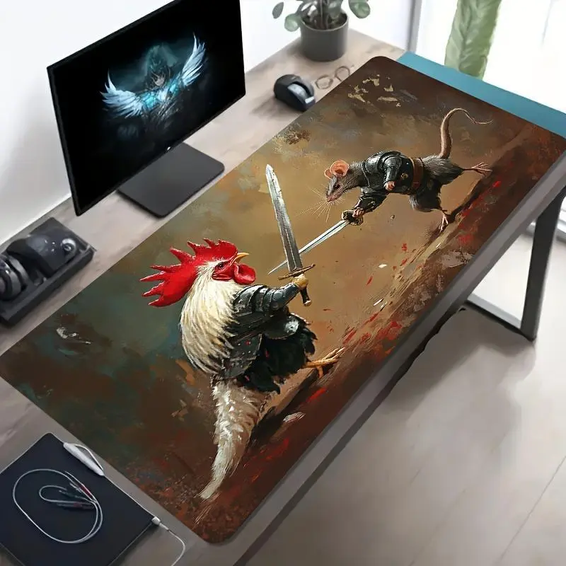 Chicken Mouse Holding a Sword Mouse Pad Anti-Slip Rubber Base Wireless Mouse Pads for Desk, Computers, Laptop, Office Desk
