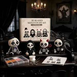 3D Skull DIY Craft Kit for Beginners, Plastic Bead Materials with Tools, Perfect for Home Decor and Halloween Gifts, Non-Finished Project