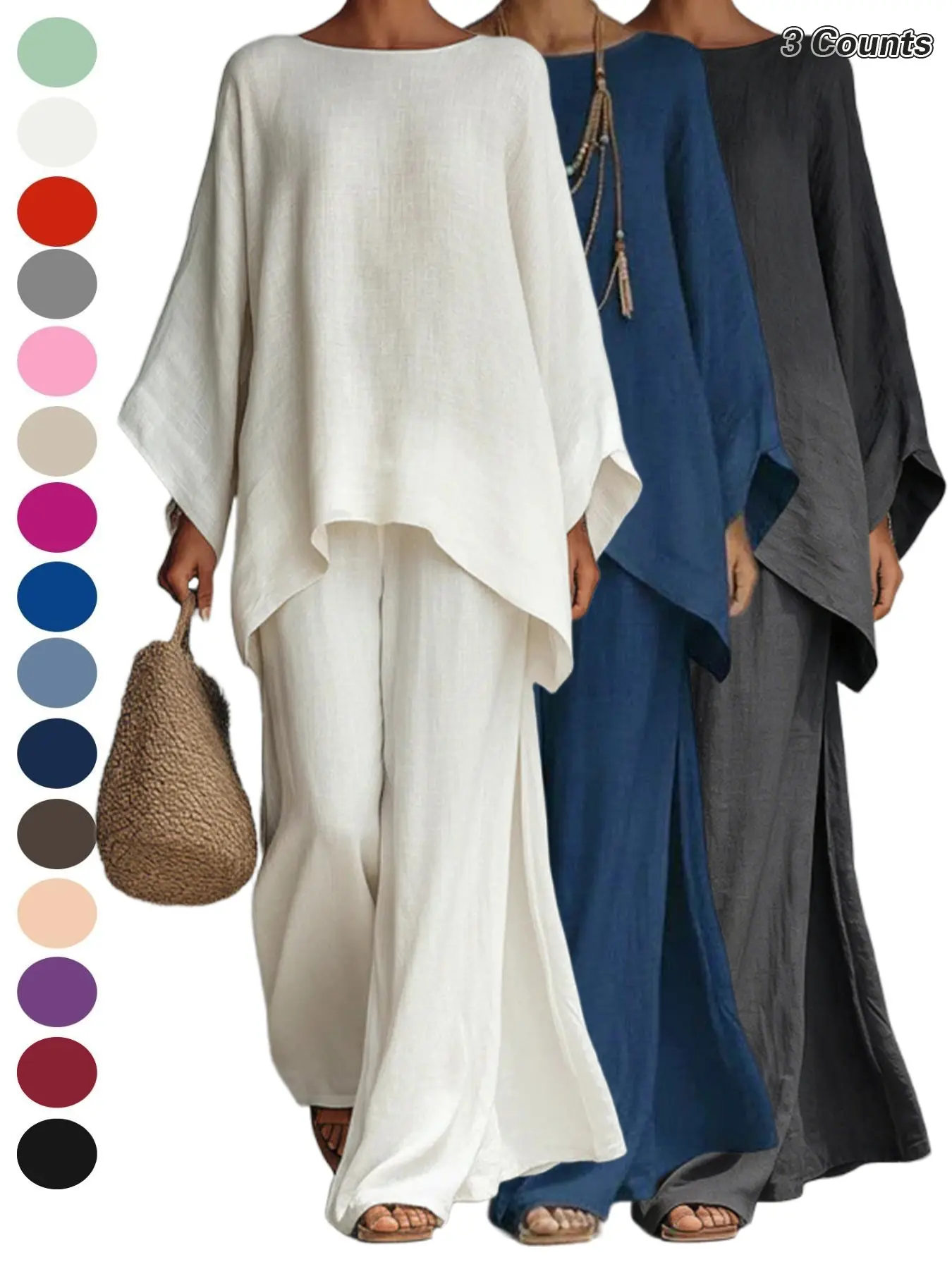 2026 New Women's Simple Loose Blended Shirt and Wide Leg Pants Set, Casual Long Sleeve Suit for All Seasons, Comfortable and Stylish
