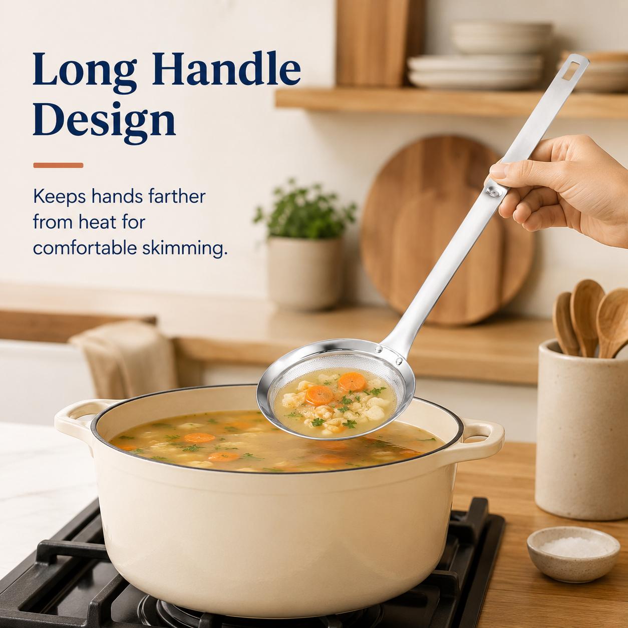 Large Stainless Steel Mesh Colander Strainer with Handle - Functional Grease Filter, Efficient Kitchen Cooking Accessory for Oil Residue Filtering