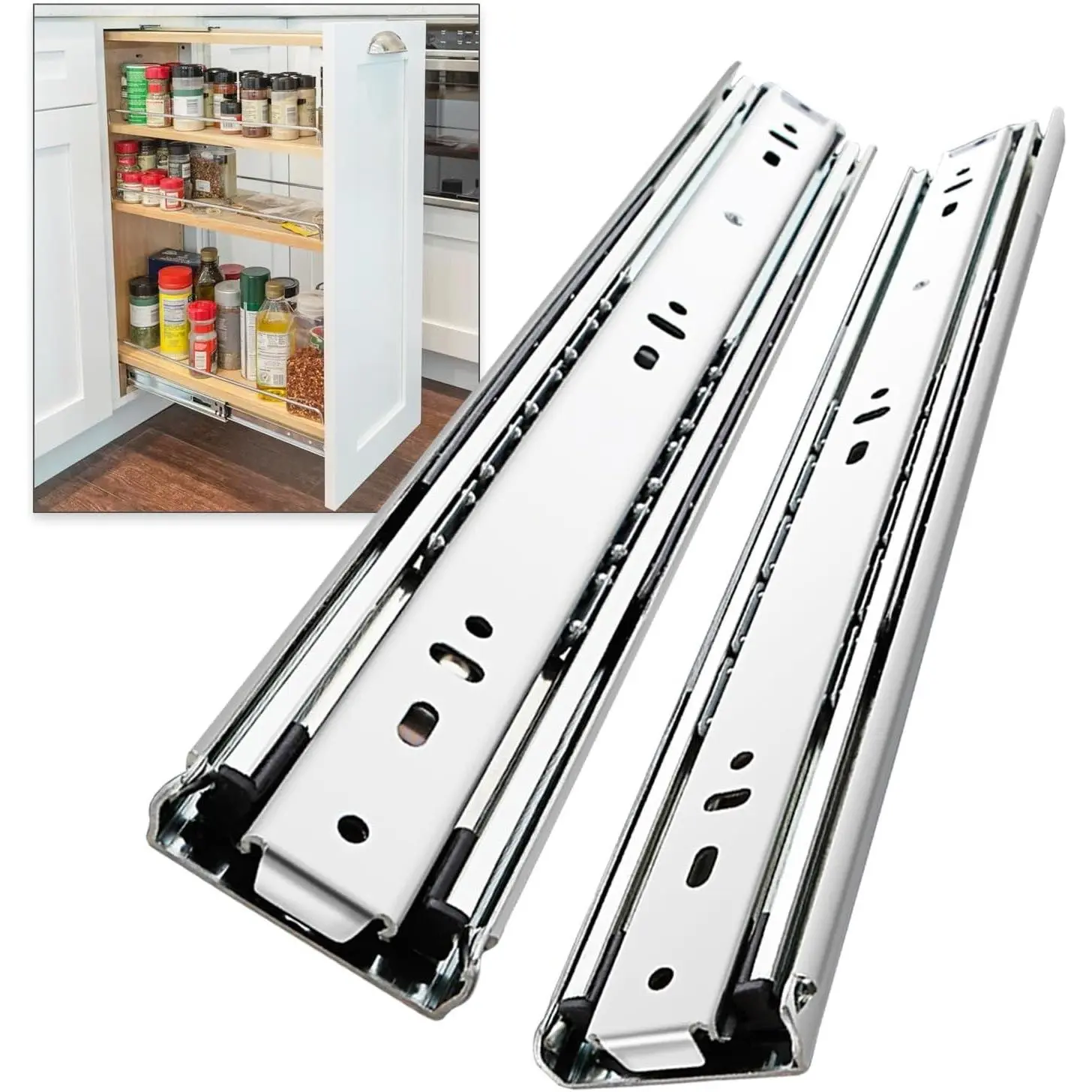 Heavy Duty Rectangular Side Mount Drawer Slides with Metal Rails, Full Extension Runners (12-40 in), 150 lbs Capacity, 1-Pair Pack for Home Kitchen & Cutlery Drawers