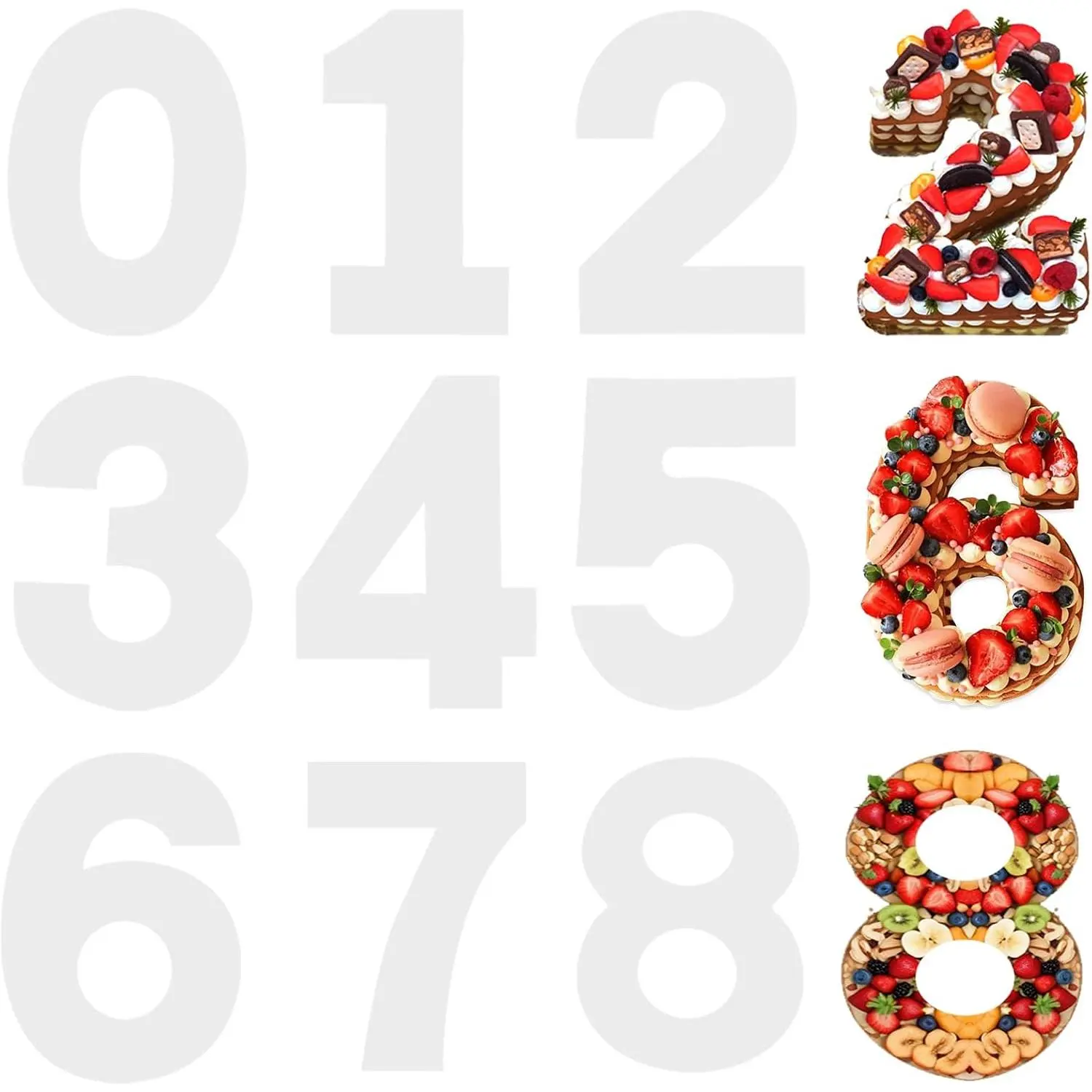 12 Inch Large Number Cake Molds 0-8 Cake Number Stencils, 9 count Numerical Painting Stencils Template Baking Forms Moulds Cake  Number Mold Baking Tools for DIY Numbers Cakes Cookies