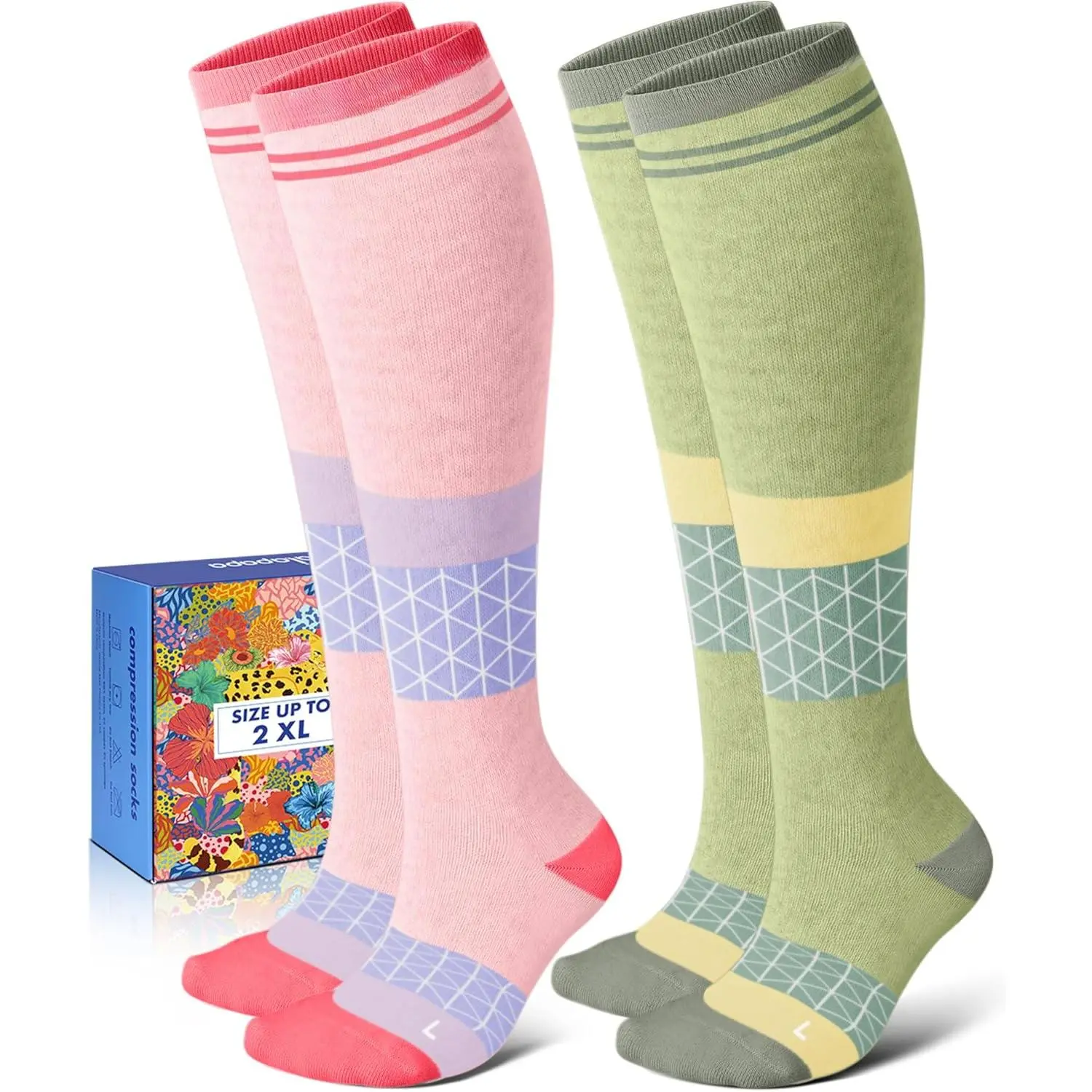 Thick Soft Cotton Compression Socks  Women Men 15-20mmHg Knee High Breathable Cotton Socks  All Day Comt