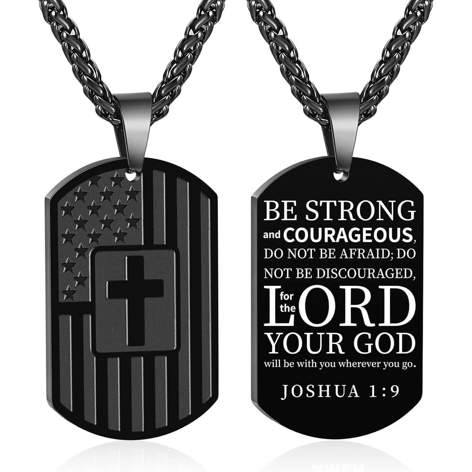 First Communion Gifts-American Dog Tag Necklace for Boys Men, Christian Baptism Confirmation Religious Cross Jewelry Graduation Gifts