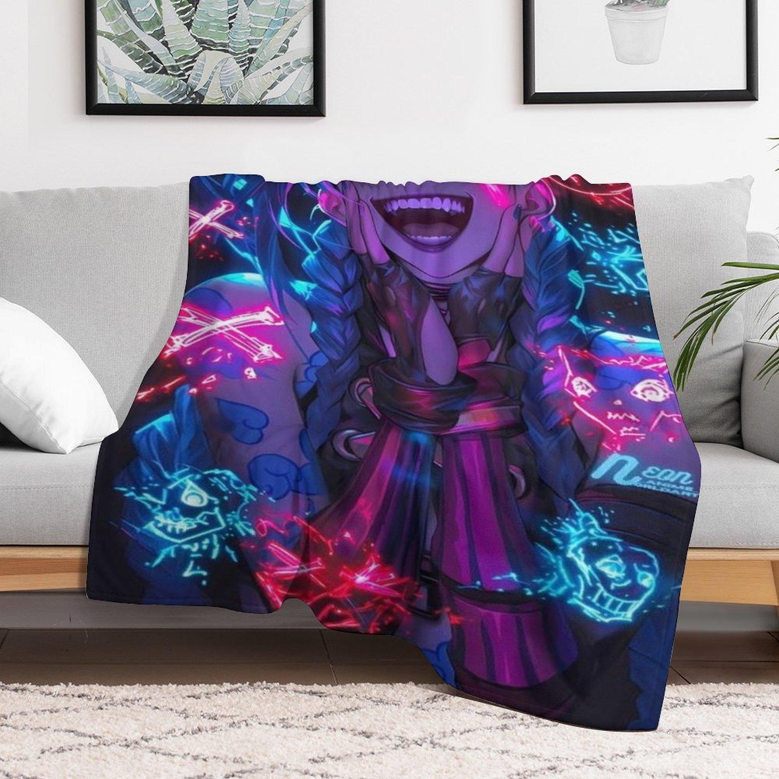 Crazy Jinx Neon Graffiti Blanket | Epic Arcane-Themed Flannel Throw Crazy Jinx Neon Graffiti Blanket | Epic Arcane-Themed Flannel Throw