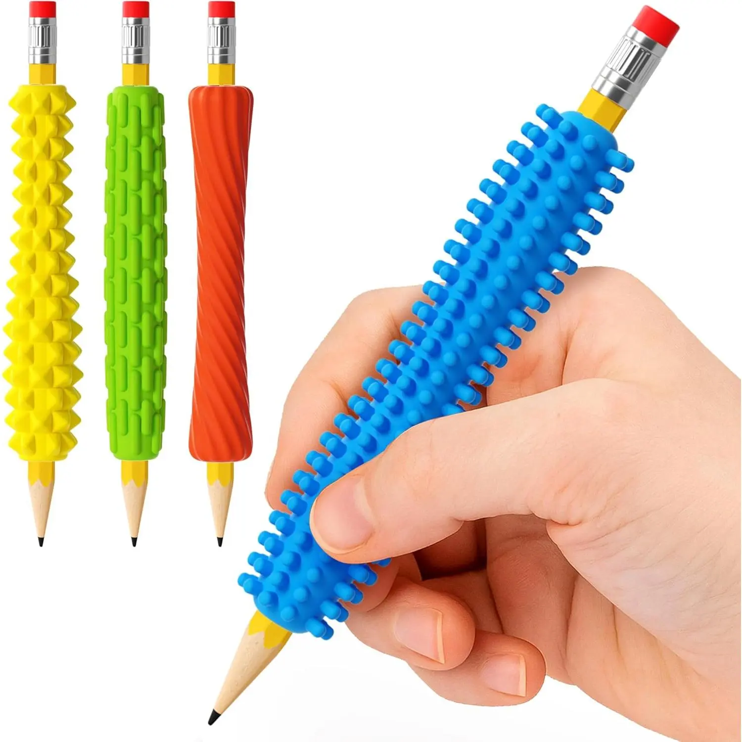 Unisex Functional 4-Pack Textured Silicone Pencil Grips - Sensory Sleeves for ADHD & Autism Anxiety Relief, Quiet Classroom Tool for Focus, Calm & Fine Motor Skills, No Warning Applicable, Fidgeting Aid