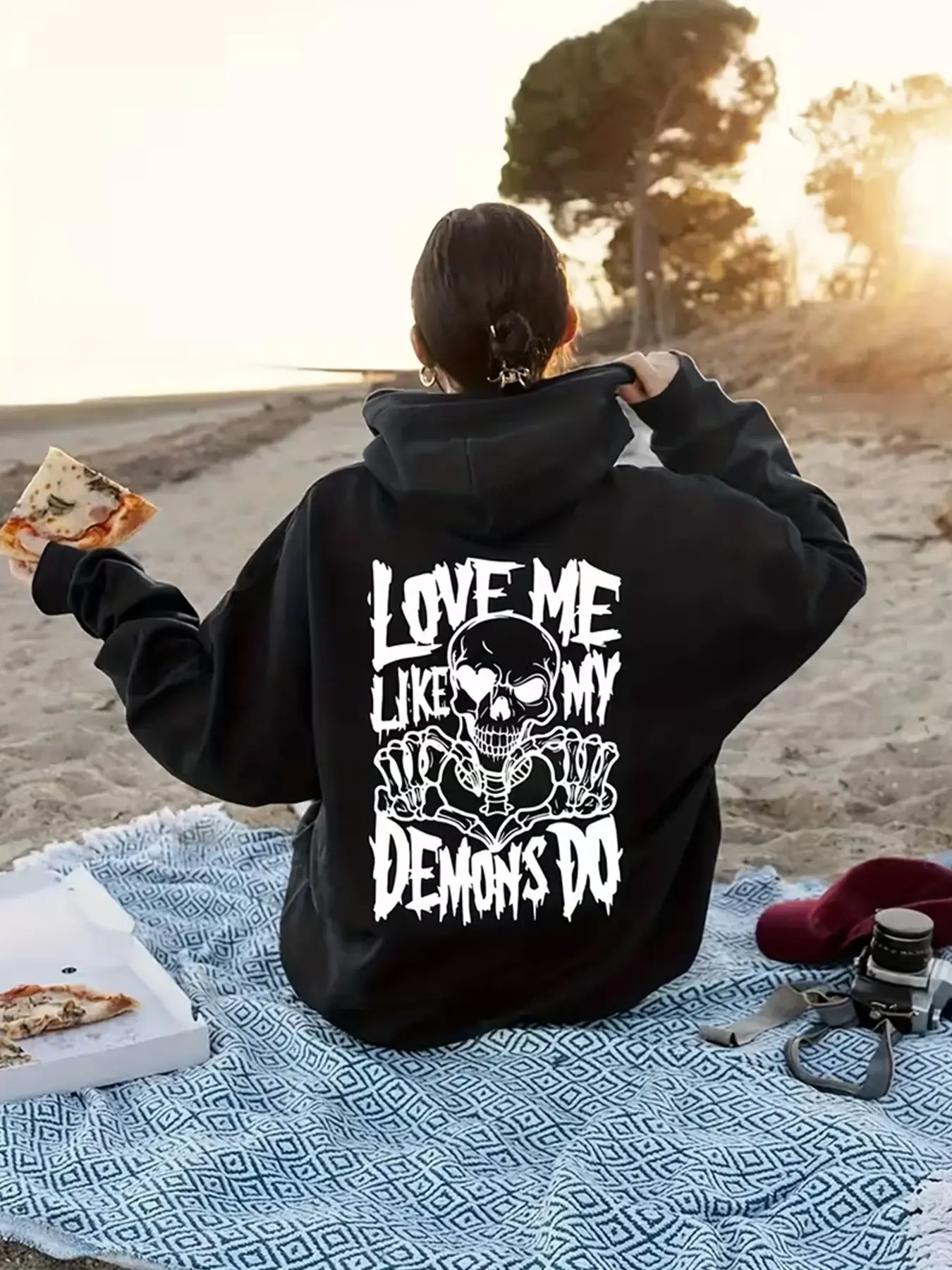 Women Vintage Goth Alt Street Oversized Hoodie Soft Cotton Blend Solid Black Big Back White Skull Heart Skeleton Demons Slogan Graphic Drawstring Hooded Pullover Sweatshirt For Beach Festival Daily Wear 2026 Trendy #skullhearthoodie #gothdemonsloganhoodie