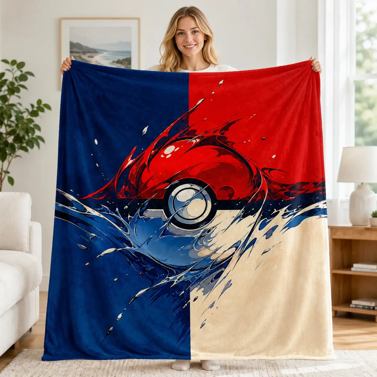 & Blue Energy Ball Flannel Throw Blanket, Abstract Splash Art Print, Soft Cozy Lightweight Blanket for Bed Sofa Couch Dorm Travel, Cozy Throw Blankets