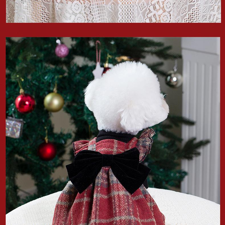 Christmas Red Plaid Dog Dress Winter Warm Puppy Clothes with Bow Cute Holiday Pet Apparel for Small Medium Dogs