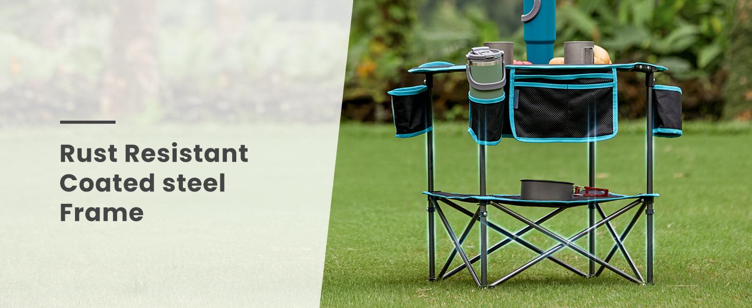 All in One Tailgate Table, Portable Beach Table with Cup Holders, Camping Table Foldable with Side Pockets Carry Bag for Camp Outdoor Sand Beach Picnic Fishing Tailgating Essentials