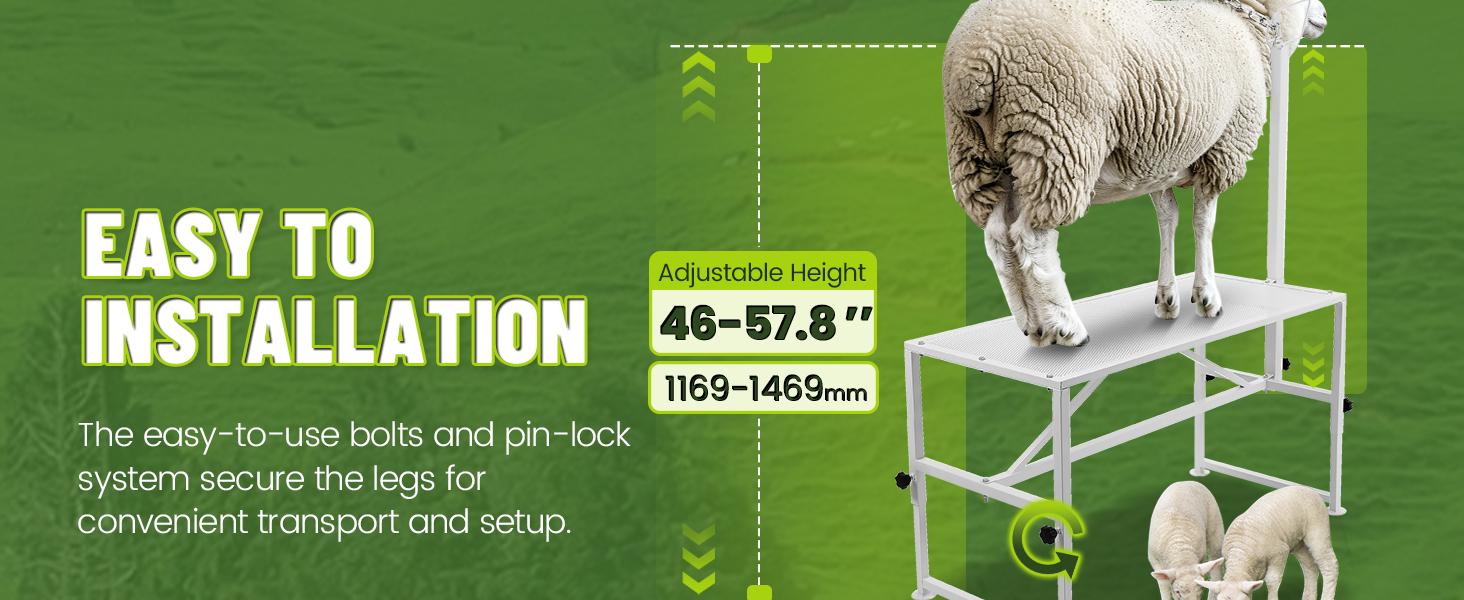 Livestock Stand 51x23, Adjustable Goat Milking & Sheep Trimming Stand, Steel Frame, 500lbs Capacity Animal