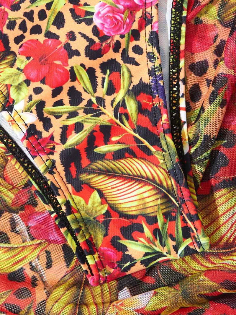 Women's 3pcs Floral Print Tie Back Bikinis Set, Halter Triangle Swim Top & Tie Side Swim Bottom & Cover Up Skirt Set, Summer Beach Holiday Vacation Swimwear Set for Women