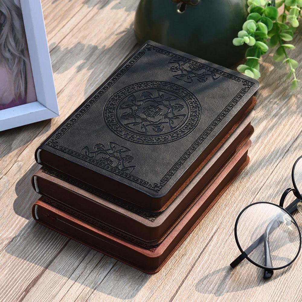 Geometric Pattern A6 PU Leather Cover Notebook, 1 Count Vintage Cover Notebook, Portable Notebook for Office School, Gift for Friend, Travel Diary Notebook