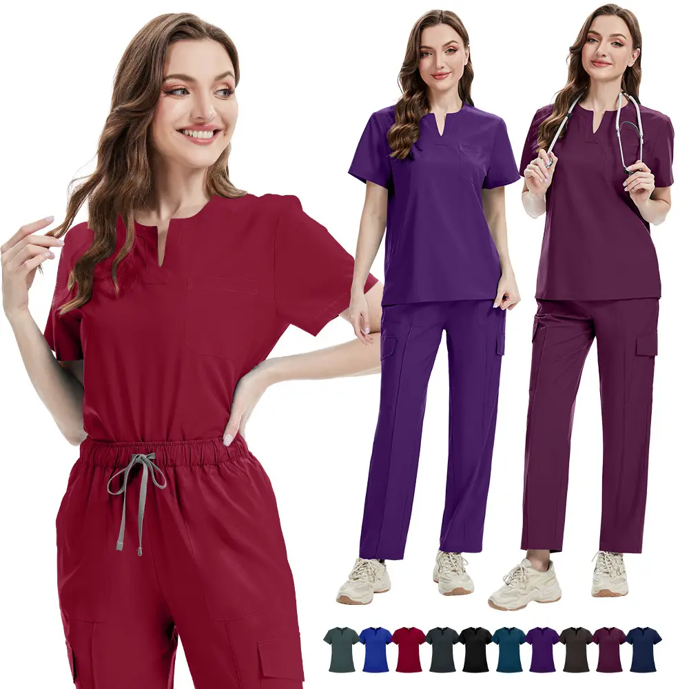 Men's & Women's Medical Wear Scrub Uniforms - Minimalist Basic Thin V-Neck Solid Color Quick-Dry Multi-Size Doctor & Nurse Surgical Clothes, Quick-Dry Fabric