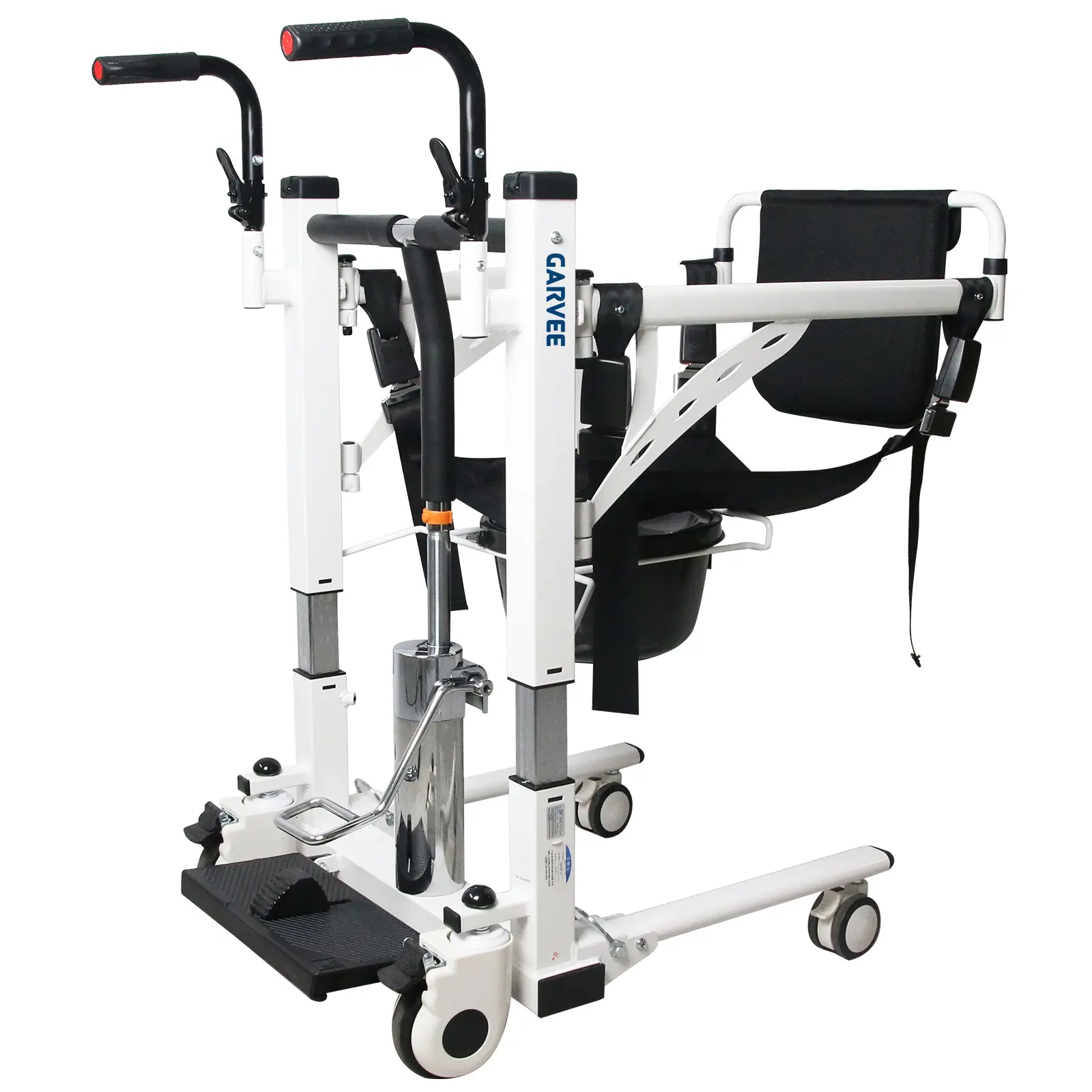 GARVEE Black Carbon Steel Waterproof Silent Hydraulic Lift Transfer Chair - 180° Split Seat, Portable Bathroom Commode Wheelchair, Adjustable Shower Chair for Elderly Care