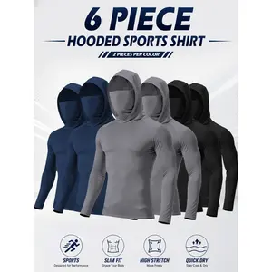 Men's hooded sports tops, available in packs of 6 or 3, feature a face mask design, are made of high-elasticity, quick-drying fabric, and offer sun protection and breathability, making them ideal for outdoor activities, fishing, and working outdoors in su