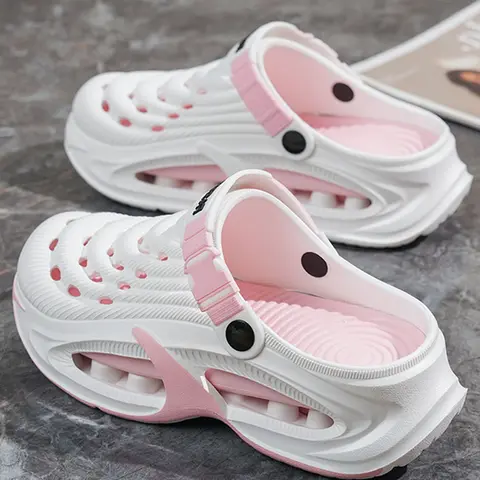 Women's Fashion Slippers, Summer New Trendy Thick Sole Elevation Holes, Colorblock Design, Breathable, Anti-Slip, Outdoor & Indoor Use, Thick Soled Slippers