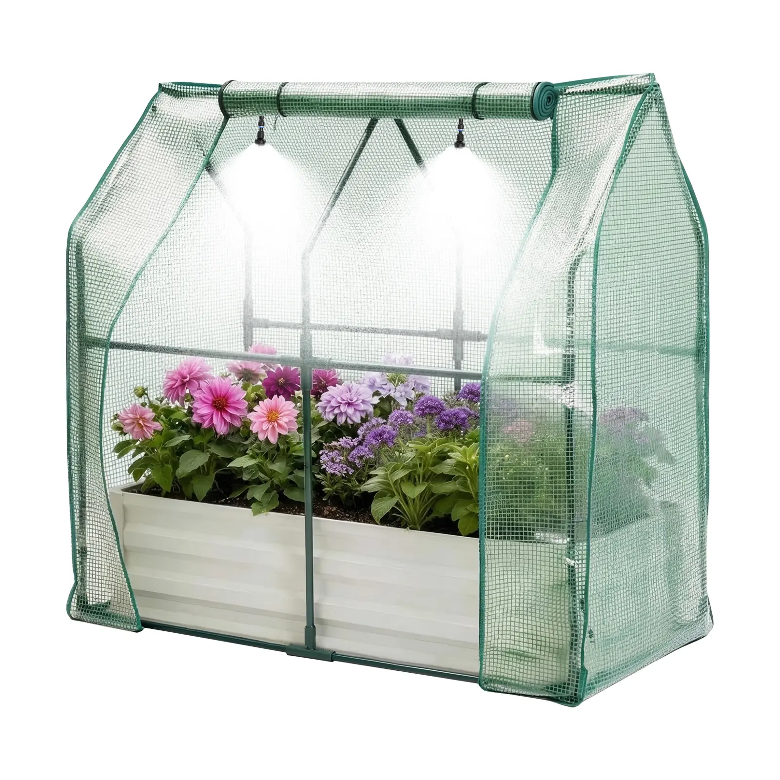Self-Watering Galvanized Raised Garden Bed Kit - Outdoor Planter Box with Irrigation System, Top Greenhouse Cover & Insect Mesh, Ideal for Vegetables, Herbs, Flowers, 48"x24"x12"